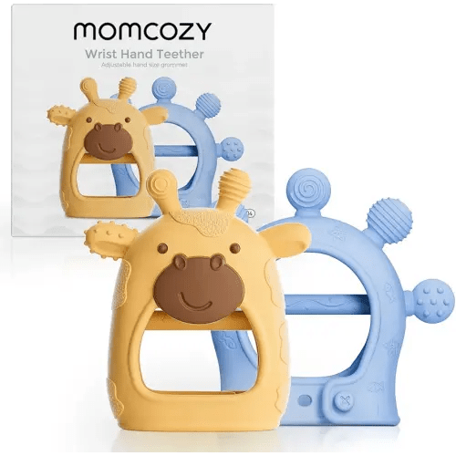 Momcozy Baby Teether Toys | Food Grade Silicone Teething Relief 0-6 Months | Teething Toy 6-12 Months | Baby Essential | Yellow and Blue
