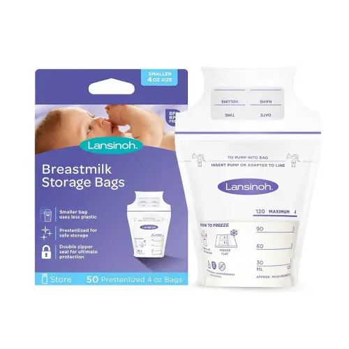 Lansinoh Breastmilk Storage Bags, 50 Count, Baby Essentials, Fast Freeze & Thaw Breast Milk Bags for Baby Bottle Feeding, Superior Strength & Stretch, 4 Ounce