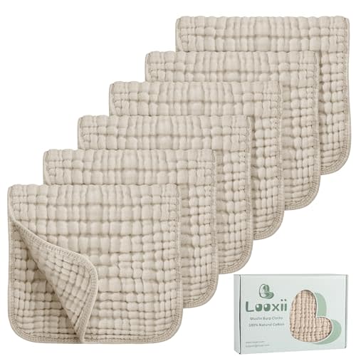 Looxii Muslin Burp Cloths 100% Cotton Muslin Cloths Large 20''x10'' Extra Soft and Absorbent 6 Pack Baby Burping Cloth for Boys and Girls (Apricot)