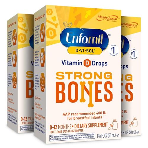 Enfamil Baby Vitamin D-Vi-Sol Vitamin D Liquid Supplement Drops for Infants, Supporting Strong Teeth & bones in Newborn Babies, Easy-to-Use, Gluten-Free, 50 mL Dropper Bottle, Pack of 3