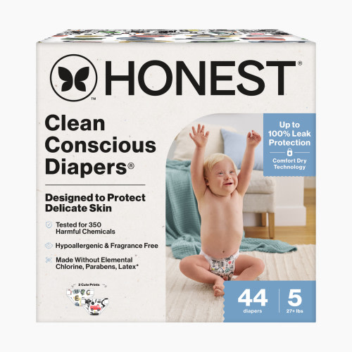 The Honest Company Clean Conscious Disposable Diapers - Big Trucks + All The Letters, Size 5, 44 Count