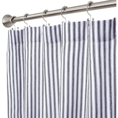 Cackleberry Home Navy Blue and White Ticking Stripe Woven Cotton Shower Curtain 72 Inches W x 72 Inches L