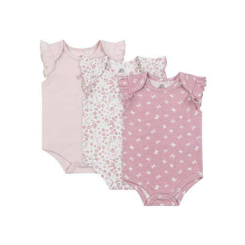 Wonderluxe Newborn Girls' Short Sleeve Bodysuits, 3-Pack, Sizes 0-3M-6-9M