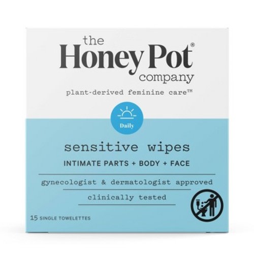 The Honey Pot Company, Sensitive Daily Feminine Cleansing Wipes, Intimate Parts, Body or Face - 15ct