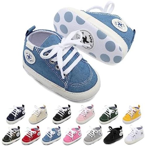 Baby Girls Boys Shoes Soft Anti-Slip Sole Newborn First Walkers High Top Canvas Denim Unisex Infant Sneaker