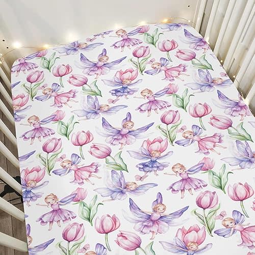 Baby Crib Sheets 52x28Inch Soft Stretchy Fitted Crib Mattress Cover Fantasy Floral Woodland