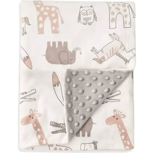BORITAR Baby Blanket Soft Minky with Double Layer Dotted Backing, Lovely Animals Printed 30 x 40 Inch Receiving Blanket
