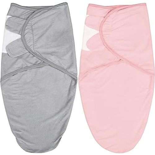 Biloban Baby Swaddles 0-3 Months for Girls, Cotton Swaddle Blanket, Newborn Essentials, Grey & Pink, 2 Pack