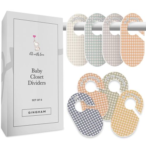Eli with Love Baby Closet Dividers (Gingham) - Ideal Baby Clothes Dividers – Organize Nursery Closet Hangers by Size/Age