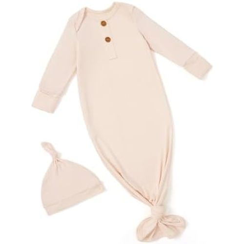 PATPAT Baby Sleeper Gown with Bamboo Viscose for Newborn Girls Boys, Knotted Nightgown with Mittens for Infant Home Coming