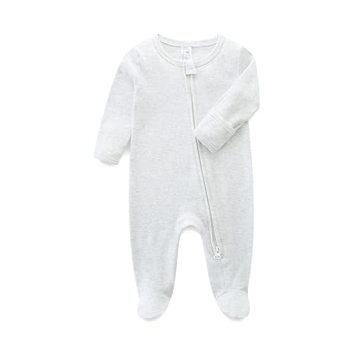 Hikido Baby Romper 100% Organic Cotton Pajamas One Piece Long Sleeve Zipper Footie Onesie for 0~12M Baby