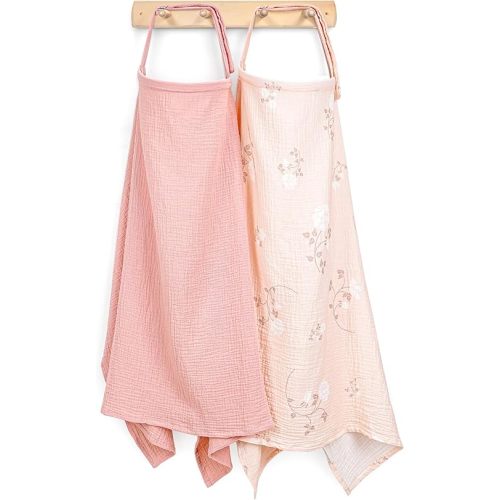 Muslin Nursing Cover for Breastfeeding, Privacy Breathable Breastfeeding Cover with Arch Neckline for Mom, 100% Cotton Nursing Apron, Floral and Pink