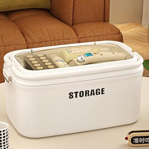 Home Travel Medicine Storage Box,Portable Medicine Cabinet First Aid Kit with Secure Handles,Multipurpose Medical Box for Pill Organization Vitamins Supplements (Ivory White,11.54×6.5×6.1inch)