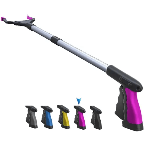 2024 Upgrade PowerGrip T9, Grabber Reacher Tool, Wide Jaw, Foldable, Steel Cable, with 96 Grip Points for Firm Grip, 32" with Magnet (Pink, 32 Inch)