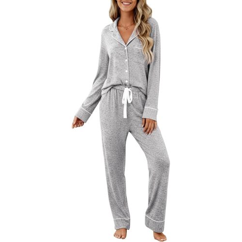 Womens Pajama Sets Long Sleeve Sleepwear Button Down Soft Pjs Set