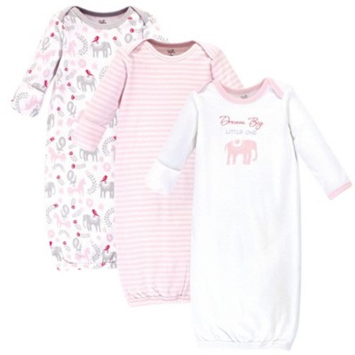 Touched by Nature Baby Girl Organic Cotton Long-Sleeve Gowns 3pk, Elephant, Size: 0-6 months