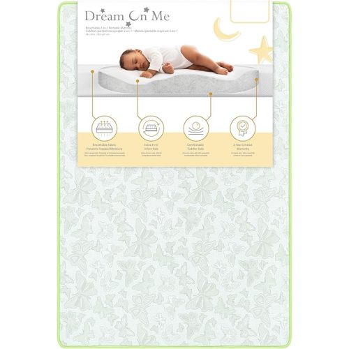 2-in-1 Breathable Two-Sided 3" Portable Crib Mattress | Waterproof Cover | Dual Sided | Fits Portable/Mini Cribs | Fiber Core | Promotes Airflow, 1 Count (Pack of 1)