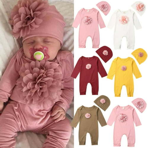 Calsunbaby Baby Girl Clothes 3D Floral Long Sleeve Newborn Romper Jumpsuit Outfits, 2 Pieces