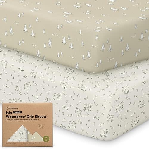 2-Pack Waterproof Baby Crib Sheets for Boys, Girls - Viscose Derived from Bamboo Toddler Bed Sheet Neutral, Fitted Crib Mattress Protector Cover for Baby Bedding, Soft & Gentle (Pine Grove)