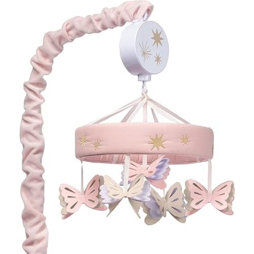 Lambs & Ivy Butterfly Dreams Pink/Purple Musical Baby Crib Mobile Soother Toy