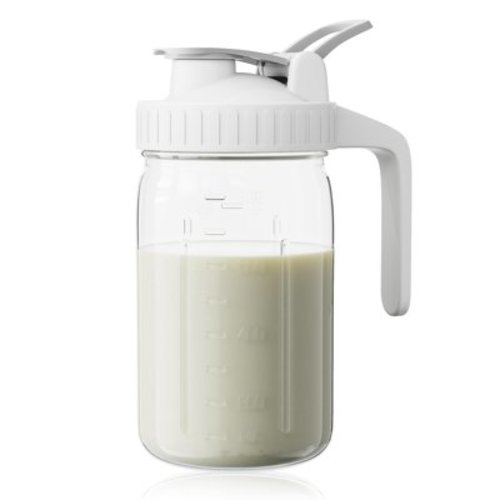 Breast Milk Pitcher, Mason Jar 32 oz, Heavy Duty Wide Mouth Jar with Flip Cap Lid and Pour Spout - Airtight Seal for Freshness and Convenience - Great for Cold Beverages, and Home Entertaining