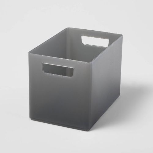 Large 9" X 6" X 6.5" Bathroom Organizer Bin With Handles Black - Brightroom™: Polypropylene Storage Solution
