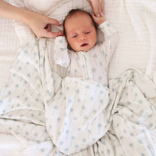 Preppy Palms Waffle Bamboo Oversized Swaddle Blanket
