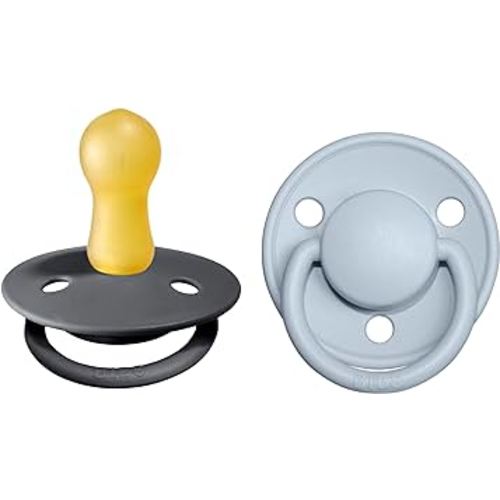 BIBS Pacifiers - De Lux Collection | BPA-Free Baby Pacifier | Made in Denmark | Set of 2 Iron/Baby Blue Color Premium Soothers | Size 6-18 Months