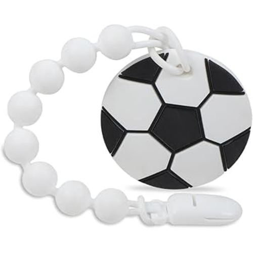 Baby Sports Ball Teething Toys,Food Grade Silicone Teether with One-piece Pacifier Clip Holder,Shower Gift,Teething Pain Relief for 3 Months+ Boy and Girl,BPA Free,Freezer Safe. (Soccer)