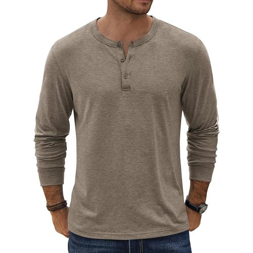 COOFANDY Men's Henley T-Shirt Long Sleeve Casual Lightweight Pullover Shirts Soft Stretch Basic Tees Fall Tops