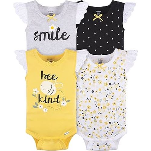 4-Pack Baby Girls Bee Garden Sleeveless Onesies® Bodysuits 0-3M