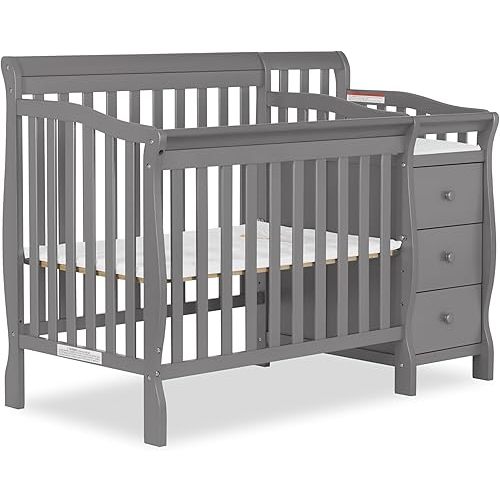 Jayden 4-in-1 Mini Convertible Crib And Changer in Storm Grey, Greenguard Gold Certified, Non-Toxic Finish, New Zealand Pinewood, 1" Mattress Pad
