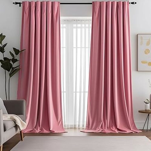 Blush Pink Velvet Curtains 96 inches Long Luxury Room Darkening for Bedroom Living Room,Thermal Insulated Super Soft Window Drapes,Rod Pocket & Back Tab,W52 by L96 inches,Set of 2 Panels