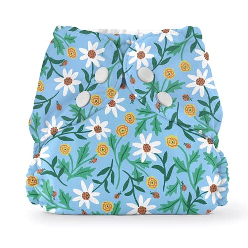 Esembly Cloth Diaper Cover - Reusable Swim Diaper, Waterproof, Breathable - Adjustable Outer Layer Over Absorbent Inner for Blowout Protection - Dancing Daisies, Size 2 (18-35lbs)