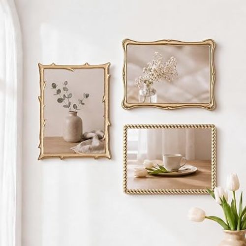 Vicenpal 3 Pack 5x7 Inches Golden High-end Zinc Alloy Photo Frames, Rope Natural Branch Retro Curved Picture Frame, Wall Tabletop Display Elegant Gift for Wedding Christmas Birthday Home Office Decor