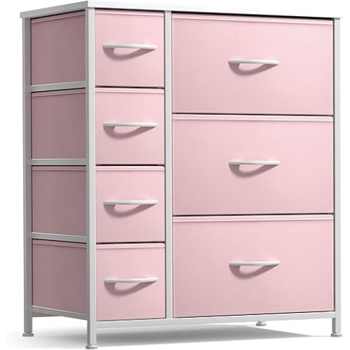 Sorbus Dresser with 7 Drawers - Furniture Storage Chest for Kid’s, Teens, Bedroom, Nursery, Playroom, Clothes, Toys - Steel Frame, Wood Top, Tie-dye Fabric Bins (7-Drawer, Pastel Pink)