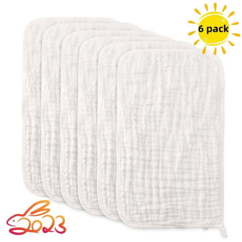 6 Pack Muslin Burp Cloths - 100% Cotton, Soft, Absorbent, Large 20''x10'', Suitable for Boys and Girls