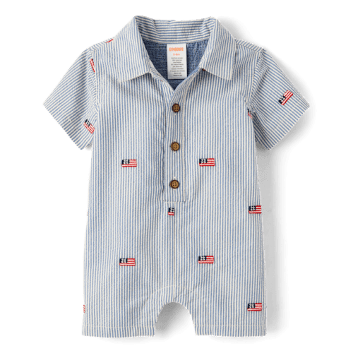 Baby Boys Embroidered Flag Seersucker Romper - Nantucket Charm - Blue