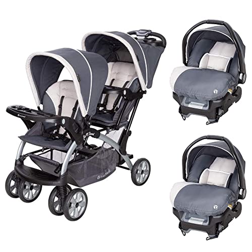 Baby Trend Infant and Toddler Double Stroller & 2 Car Seat Combo, 3 Pc Set, Magnolia