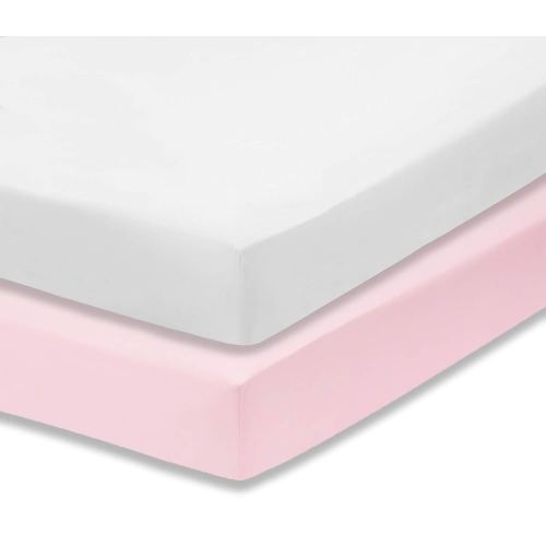 Everyday Kids 2-Pack Fitted Crib Sheets, 100% Soft Breathable Microfiber Baby Sheet, Fits Standard Size Crib Mattress 28in x 52in, Pink Nursery Sheet and White Nursery Sheet