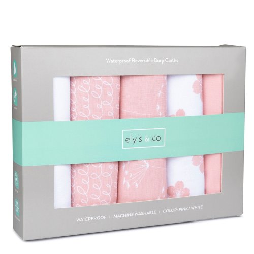 Baby Burp Cloth,Waterproof Reversible Jersey Cotton Large Burp Cloths, Cloth Diapers 20" x 12" 5 Pack Pink Combo for Baby Girl by Ely's & Co