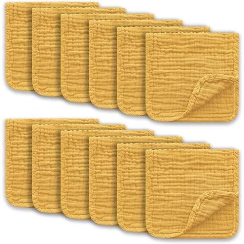 Muslin Burp Cloths Large 100% Cotton Hand Washcloths for Boys & Girls, Baby Essentials Extra Absorbent and Soft Burping Rags for Newborn Registry (Honey, 12-Pack, 20" X10")