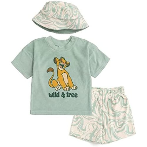Disney Lion King Mickey Mouse Simba Baby T-Shirt Bike Shorts and Hat 3 Piece Newborn to Infant