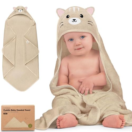 KeaBabies Hooded Baby Towel for Newborn - Viscose Derived from Bamboo Large Baby Bath Towels with Hood for Boys, Girls, Toddler, Extra Absorbent & Soft Newborn Bath Essentials (Cat)