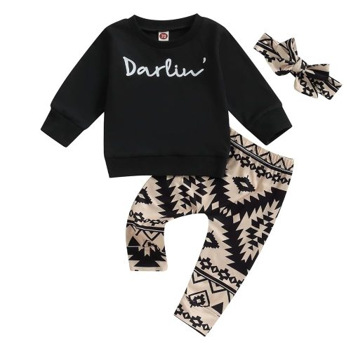 3Pcs Baby Girl Outfits Daisy Sweatshirt + Pants + Headband Infant Fall Winter Clothes