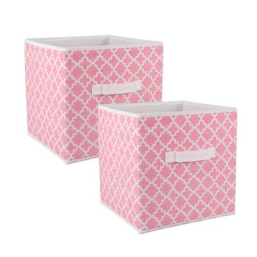 Design Imports Nonwoven Polyester Cube Lattice Pink Sorbet Square 11x11x11 Set/2