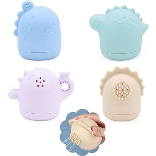 AULEGE Baby Bath Toys for Toddlers 1- 3, Mold Free Silicone Baby Bath Toys for Infants 6 12 18 Months, Squeezable Dinosaurs Bathtub Toys, Baby Shower Toys