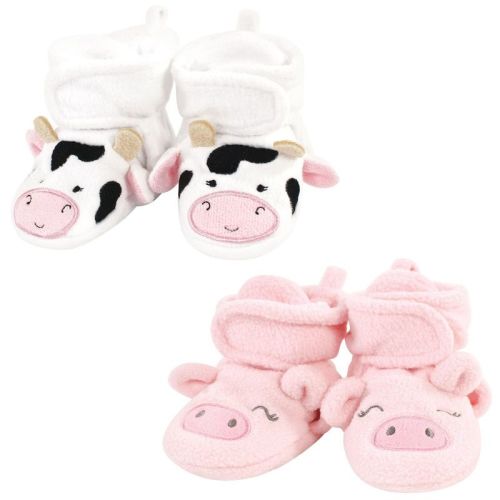 Hudson Baby Infant Girl Cozy Fleece Booties, Cow Pig, 6-12 Months