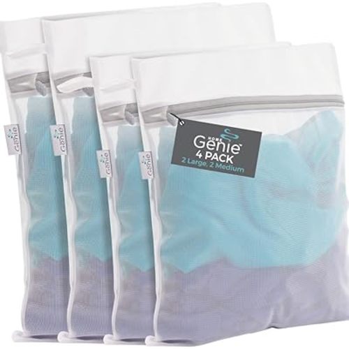HOME GENIE Durable and Gentle Mesh Laundry Bags for Washing Delicates, Silicone Zipper, Machine Safe for Bras Lingerie Baby Garments, Net Bag for Tangle Free Wash Dry, Travel, 4 Pk Medium and Large