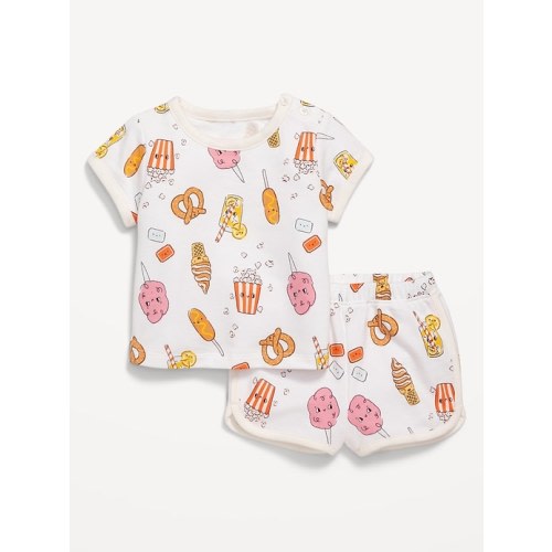 Printed French-Terry Ringer T-Shirt and Shorts Set for Baby